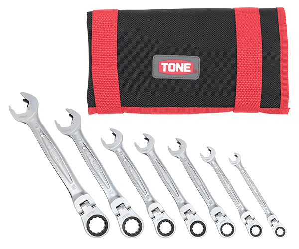 TONE コンビネーションラチェットレンチ 首振クイックラチェットめがねレンチセット 7点セット (RMFQ700)(4953488299267) トネ