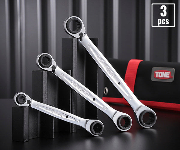 TONE 4ウェイラチェットめがねレンチセット 3pcs (RMW300)(4953488278101) トネ