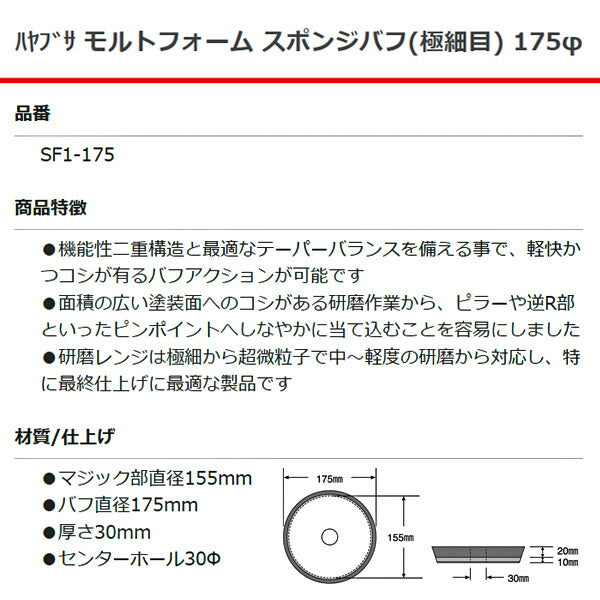 HAYABUSA ハヤブサ モルトフォーム スポンジバフ (極細目) SF1-175 直径175mm 自動車 研磨 磨き