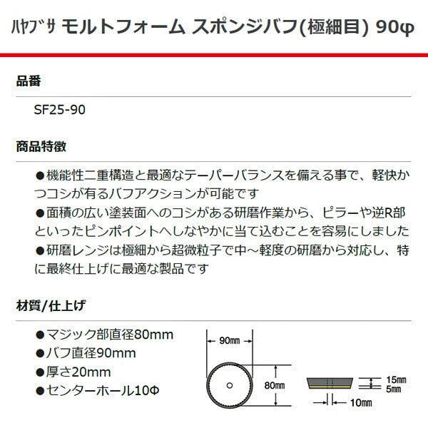 HAYABUSA ハヤブサ モルトフォーム スポンジバフ (極細目) SF25-90 直径90mm 自動車 研磨 磨き