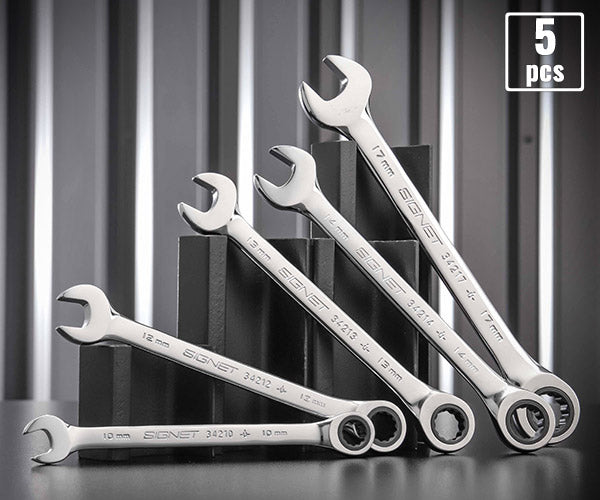 SIGNET SIG342-5PEM (S06-342) 72歯ギアレンチ 5本セット 10・12・13・14・17mm(ラチェットコンビネーションレンチ)シグネット エヒメマシンオリジナルセット 定価合計14,190円(税込/2025-09-23基準)