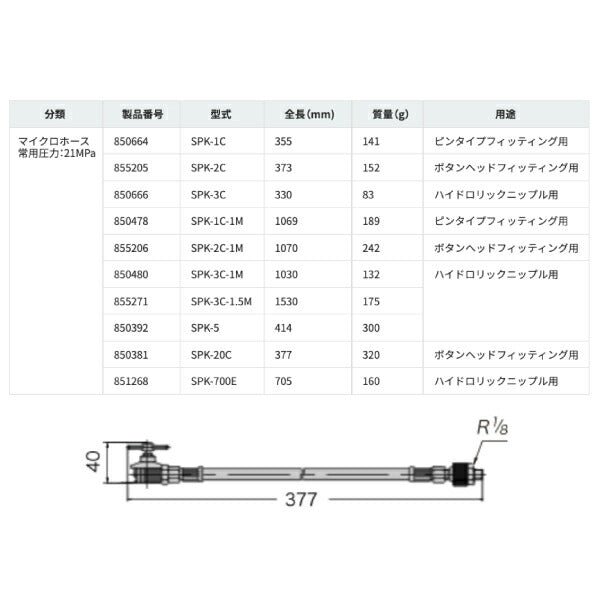 YAMADA マイクロホース 大型ボタンヘッド用 850381 SPK-20C
