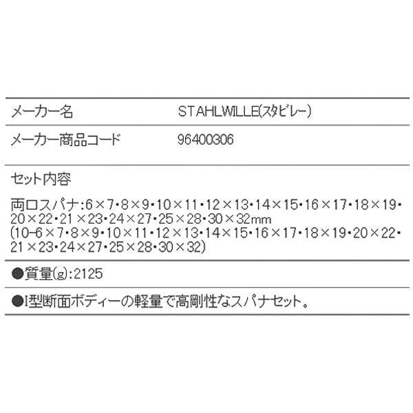 日本正規品 スタビレー 両口スパナセット (10/12)(4018754080465) STAHLWILLE