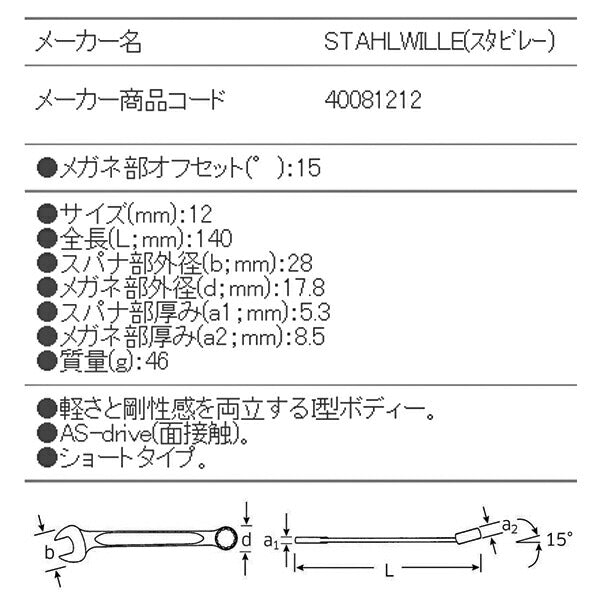 日本正規品 スタビレー 片目片口スパナ (13-12)(4018754018772) STAHLWILLE