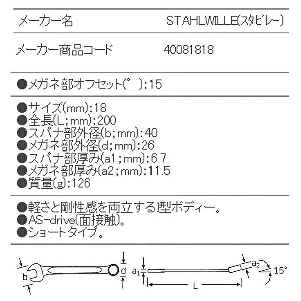 日本正規品 スタビレー 片目片口スパナ (13-18)(4018754018833) STAHLWILLE