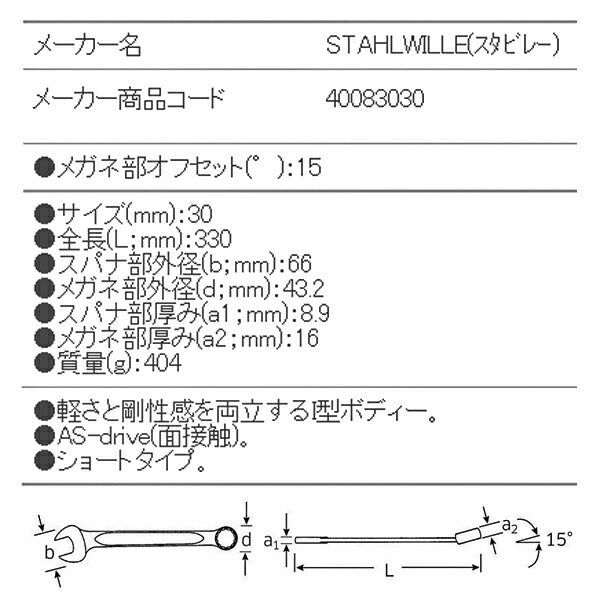 日本正規品 スタビレー 片目片口スパナ (13-30)(4018754018956) STAHLWILLE