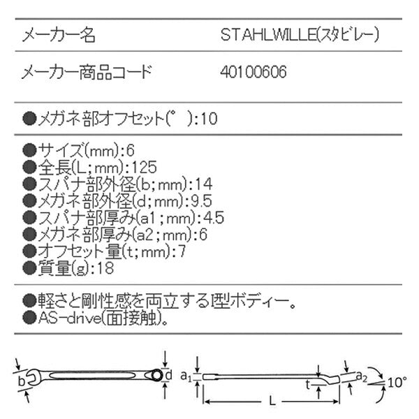 日本正規品 スタビレー 片目片口スパナ(ロング) (14-6)(4018754019144) STAHLWILLE