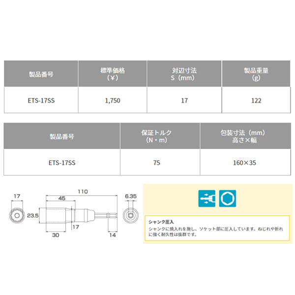TOP 電動ドリル用強軸足場クランプソケット ETS-17SS