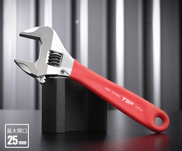 TOP ワークワイド(ガタ無しモンキレンチ)グリップ付 レッド HM-25MGR