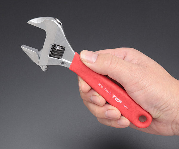 TOP ワークワイド(ガタ無しモンキレンチ)グリップ付 レッド HM-25MGR