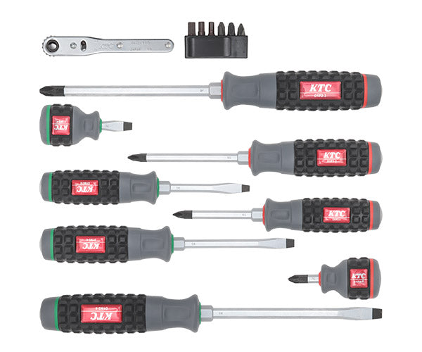 KTC TPMD18EM 樹脂柄ドライバー8本セット+板ラチェット差替えドライバセット (D1P2-1, 2, 3,D1M2-5, 6, 8,D1PS-2,D1MS-6,TMDB8) 京都機械工具