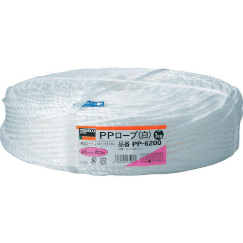 TRUSCO PPロープ 幅6mmX長サ200m 白 PP6200 トラスコ