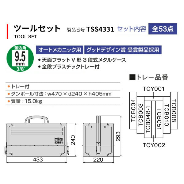 TONE 整備用工具セット ツールセット(メンテナンス用) レッド 間口433×奥行220×高さ240mm (TSS4331)(4953488210057) トネ