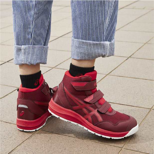 [新作] アシックス 安全靴 ウィンジョブ CP216 ビートジュース×クラシックレッド (1273A076.600) ASICS ハイカット ベルトタイプ メッシュ おしゃれ かっこいい 作業靴 スニーカー 白 緑 3E ミッドカット
