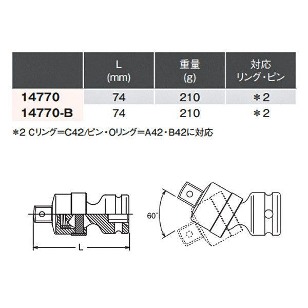 コーケン 12.7sq. ユニバーサルジョイント（ボールロックタイプ）14770