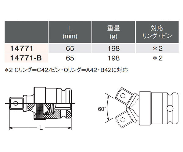 Ko-ken 12.7sq.インパクト用ユニバーサルジョイント 14771