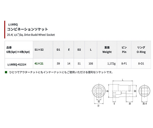 FPC 25.4sq.大型用インパクト用コンビソケット 1/1WBQ-4121H
