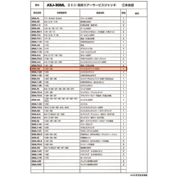 [メーカー直送品] マサダ ASJ-30ML用パーツ 【 ハンドルソケットASSY 】 30ML-HS