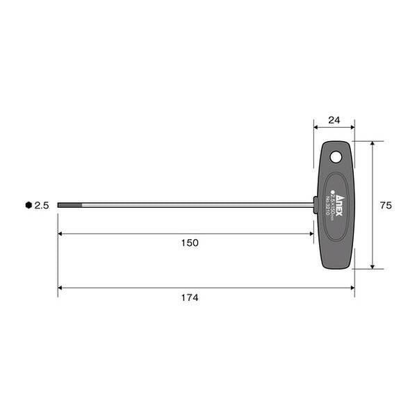 アネックス T型六角レンチドライバー ロングタイプ 対辺2.5×150 T型 六角穴付ボルト用 (3210-2.5-150)(4962485021115) ANEX
