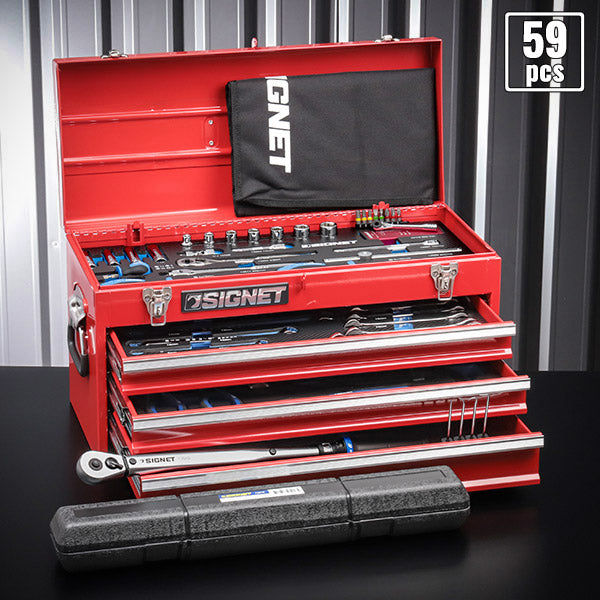数量限定 SIGNET 9.5sq工具セット 58+1点(トルクレンチ付) 800S-5822REDTW 3/8DR レッド シグネット 工具 赤 メカニック ツールセット TOOL BOX