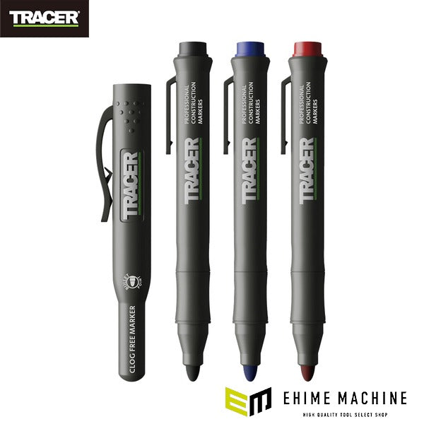 日本正規品 トレイサー クロッグフリーマーカー 3色3本セット ブラック ブルー レッド 油性マーカー 木屑 粉塵 (ACF-MK3)(5060668270035) TRACER