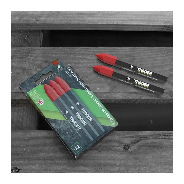 日本正規品 トレイサー ランバークレヨン 12本パック レッド 幅3～6mm 木材 コンクリート マーキング (ACM2)(5060668272626) TRACER