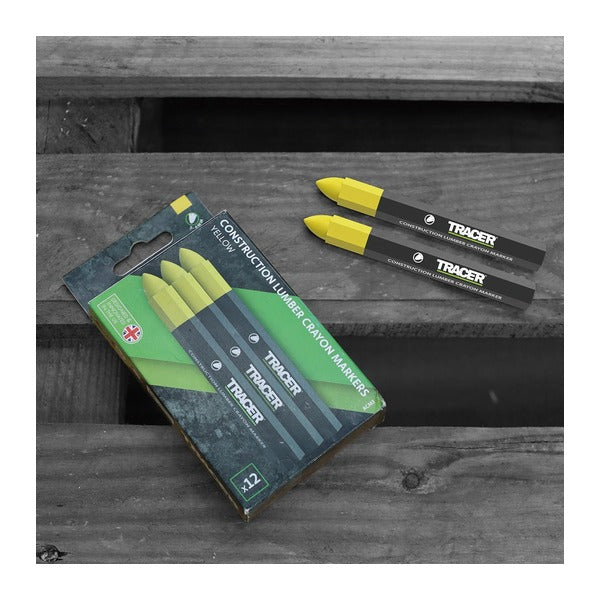 日本正規品 トレイサー ランバークレヨン 12本パック イエロー 幅3～6mm 木材 コンクリート マーキング (ACM3)(5060668272633) TRACER