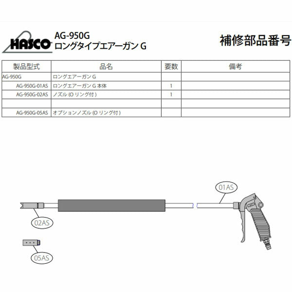 ハスコー ロングタイプエアーガンG AG-950G (4582605862178) HASCO 超ロングタイプのエアーガン