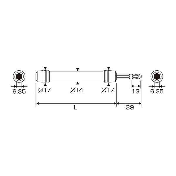アネックス ビット用アタッチメント 強靭ロングビットホルダー 1/4 100mm ビット延長 (ALHP-100)(4962485278564) ANEX