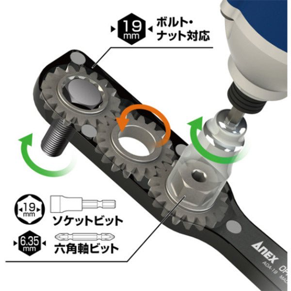 アネックス オフセットアダプター ラチェットレンチ ソケットセット AOA-19S3