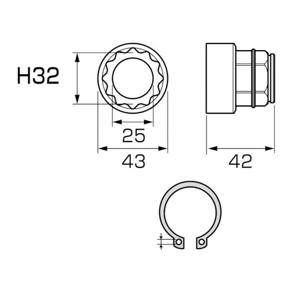 アネックス オフセットアダプター30mm 専用ソケット H32mm 狭所 隅打ち (AOA-3032)(4962485276157) ANEX