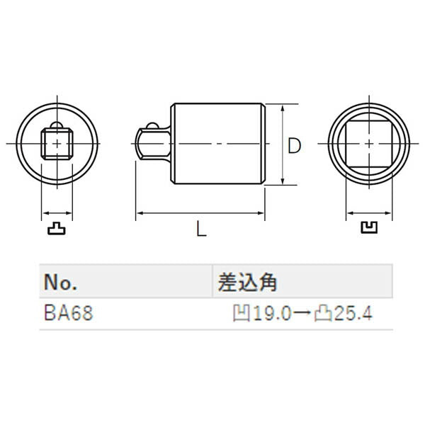 KTC (19.0SQ)ソケットアダプタ (BA68)(4989433615608) 京都機械工具