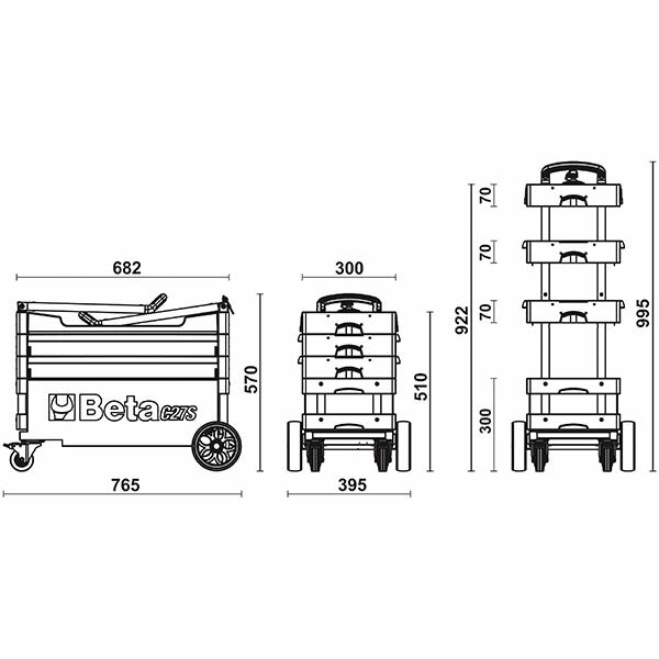 [メーカー直送品] 日本正規品 ベータ 折畳式ツールトロリー RED (C27S-R)(8014230804781) Beta
