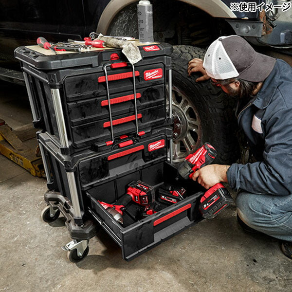 日本正規品 2025AW限定 ミルウォーキー PACKOUT 引き出し収納 2段 ブラック (4932472129) Milwaukee パックアウト 工具箱 電動工具入れ