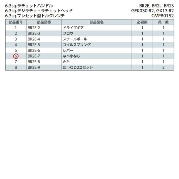 KTC BR2E-7 6.3sq. ラチェットハンドル BR2E用部品 なべ小ねじ