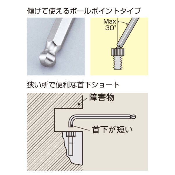 TONE ボールポイント六角棒レンチセット マスターツール首下ショートボールポイントL形レンチセット 9点セット (BS900S)(4953488161304) トネ