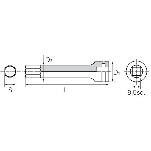KTC (9.5SQ)インパクト用ヘキサゴンレンチ(ロング) (BTP3L-06P)(4989433174006) 京都機械工具