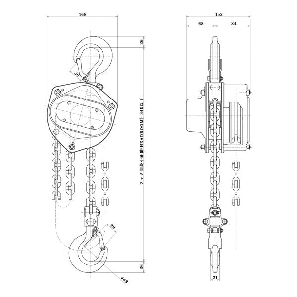 象印 C21型チェンブロック 1.5ton C21-01525 荷重1.5t 揚程2.5m ドイツ安全審査機関認定 JIS規格品(JISB8