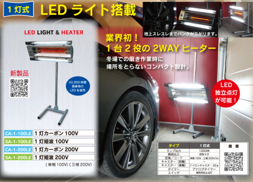 [メーカー直送業者便] キュービック LEDライト搭載 1灯式 200V カーボンヒーター CA-1-200LE 明々工業 CUBIC SYSTEM 塗装乾燥機