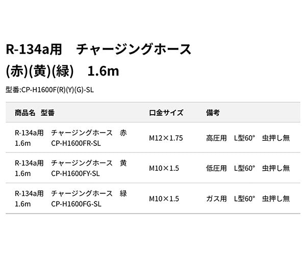 DENGEN HFC-134a専用チャージングホース（黄/低圧用） CP-H1600FY-SL