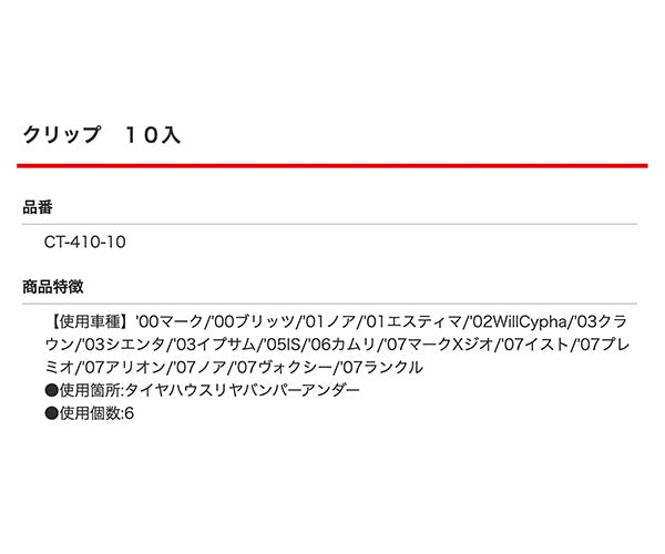 ムーブオン CT-410 クリップ 10入 タイヤハウス用 車 自動車 クリップ