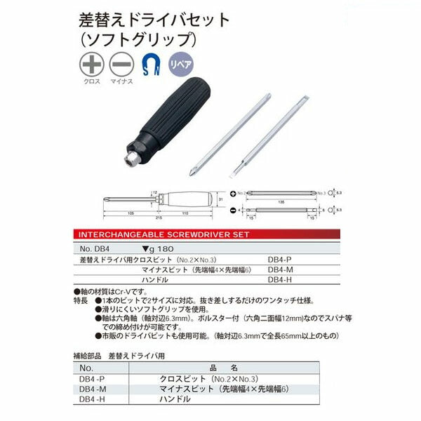 KTC 差し替えドライバ用クロスビット (DB4-P)(4989433825502) 京都機械工具