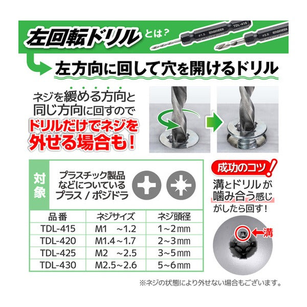 エンジニア 左回転ドリル ネジモグラ「裏技」専用  対応ネジ頭径:4~5mm (TDL-415) (4989833060374) ENGINEER