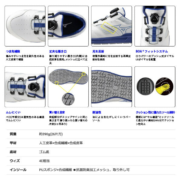 ミズノ 安全靴 LSII 51L WIDE BOA F1GA2415 快適機能 4E ワイドフィット オールマイティー ローカット LS2 51L ワイド ダイヤル式 EEEE