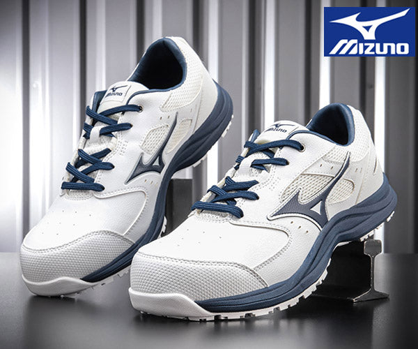 [26SS新作] ミズノ 安全靴 オールマイティLS3 11L（紐タイプ）ホワイト×ネイビー F1GA260001 つま先スリム リニューアル