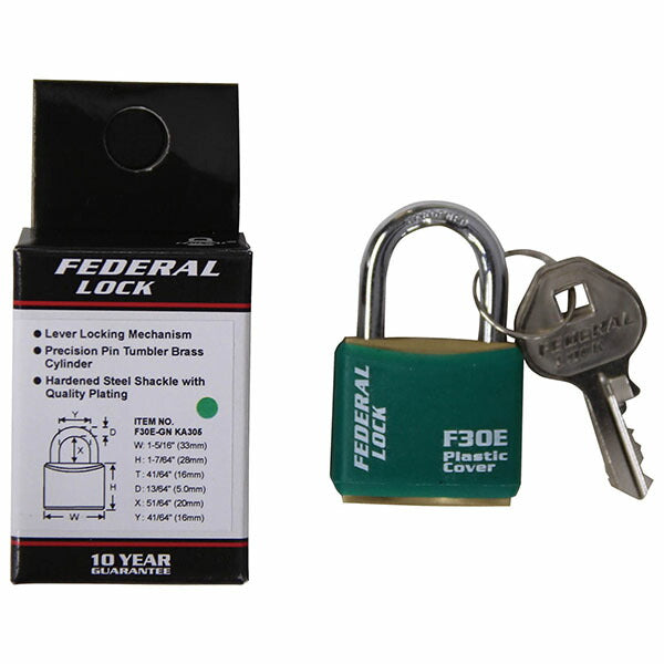 日本正規品 フェデラル 南京錠 30mm(同一KEY)グリーン (F30E-GN-KA305)(0767515703511) FEDERAL