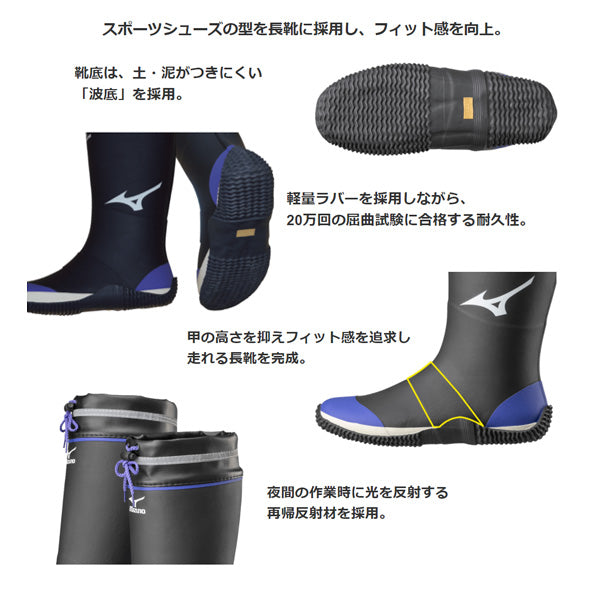 【ワケアリ品】ミズノ ハーフブーツ F3JBN00109 ブラック×ブルー 24.0cm ワークブーツ 長靴 MIZUNO