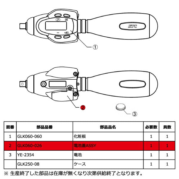 [部品・代引き不可] KTC デジラチェ（ドライバータイプ）GLK060用部品  電池蓋ASSY  GLK060-026 京都機械工具