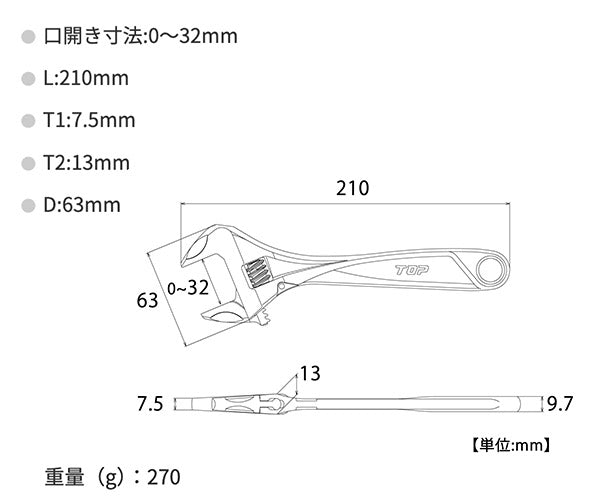 日本製・手磨き仕上げ・数量限定販売 ガタ無しモンキーレンチ ワークワイドW 特別総磨き仕様 HM-32M-EHI TOPxエヒメマシン限定品