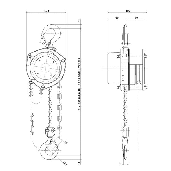 象印 ホイストマン小型軽量チェーンブロック 250kg HM-K2525 荷重0.25t 揚程2.5m 象印チェンブロック ステンレス製ハン